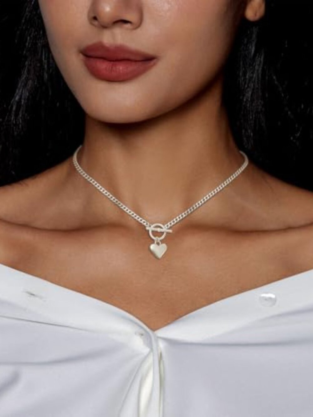 Necklace for Women Silver Plated Trendy Heart Choker  Hypoallergenic - Picture 5 of 5